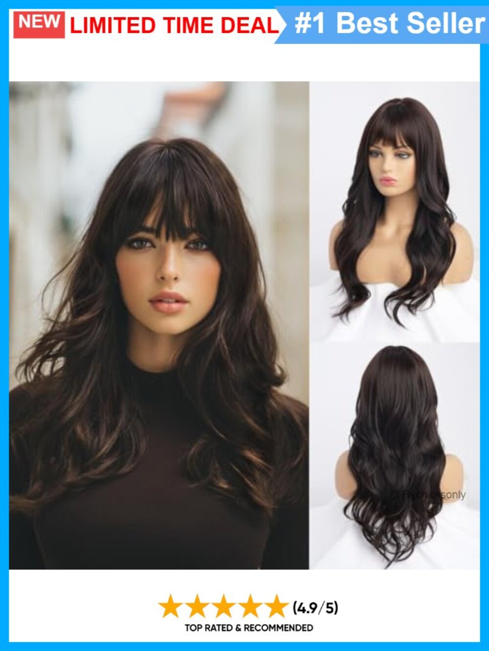 Long Wavy Synthetic Wig Curtain Bangs Layered Heat Resistant